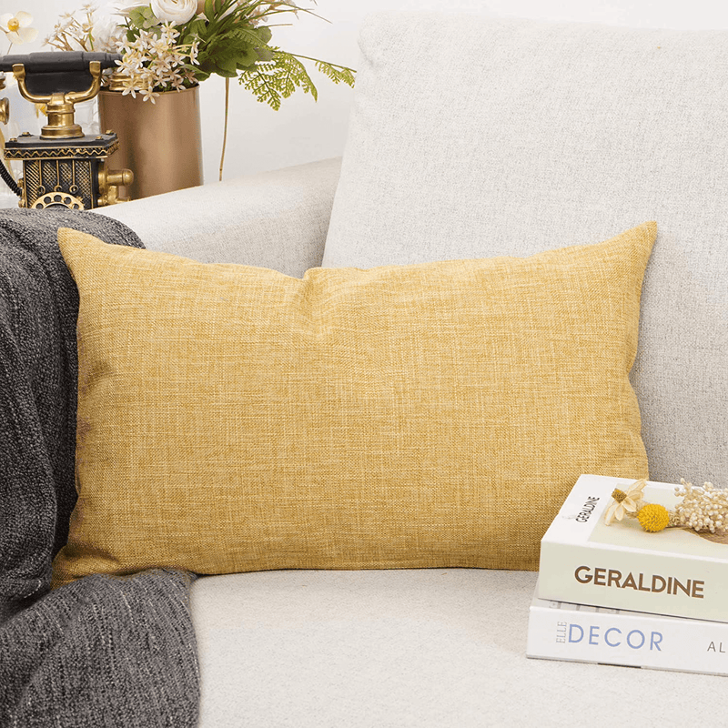 YOUR SMILE Solid Color Cotton Linen Decorative Throw Pillow Case Cushion Cover Pillowcase for Couch Sofa Bed,12 X 20 Inches (Dark Yellow) Home & Garden > Decor > Chair & Sofa Cushions YOUR SMILE   