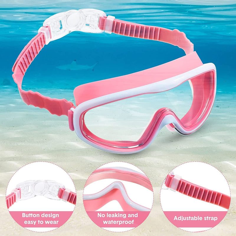 Youth Swim Cap Swim Goggles, 2 Pcs 3D Kids Swimming Cap 2 Pcs Kids Goggles with Nose Cover Pool Goggles Swimming Glasses with Nose Clip Ear Plugs Swimming Gear for Women Girls Men Boys Toddler Adult
