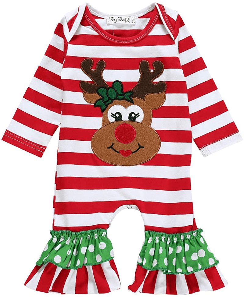 Youweiwu Infant Baby Girl Thanksgiving/Christmas Outfit Turkey Santa Romper Jumpsuit Pajamas My 1st Thanksgiving Xmas