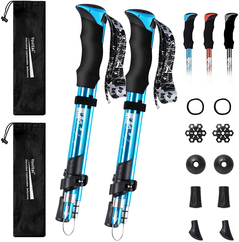 YOVITAL Trekking Poles Collapsible Hiking Poles - Aluminum 7075 Adjustable Hiking Walking Sticks with Quick Locks, Expandable to 53"And Ultralight Poles for Hiking Camping Mountains Walking（Set of 2） Sporting Goods > Outdoor Recreation > Camping & Hiking > Hiking Poles Yovital Blue  
