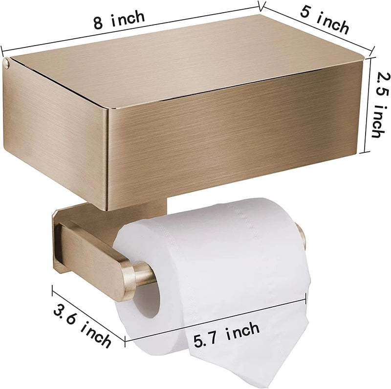 YRONG Adhesive Toilet Paper Holder with Shelf and Storage, Wall Mount Toilet Paper Roll Holder & Flushable Wipes Dispenser Set Fits Any Bathroom, Stainless Steel Tissue Holder-Round, Gold Home & Garden > Household Supplies > Storage & Organization YRONG   