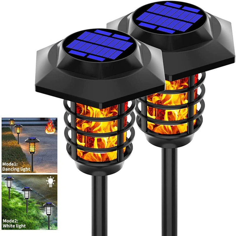 YSMLE Outdoor Solar Flickering Flame Light 2Pack Five Colors Garden Lights Waterproof Torch Lamp Ground Paths Plug Lighting Landscape Decorative Pathway Light with Remote for Christmas Deck Patio Home & Garden > Lighting > Lamps YSMLE Bright White & Flickering Flame  