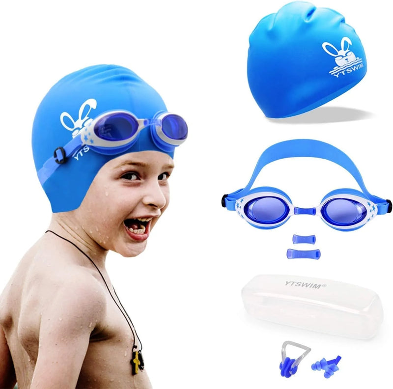 YTSWIM Kids Swimming Goggles and Swim Caps Set, Silicone Bathing Cap, Anti-Fog Swim Glasses Fit for Age 2-10 Home & Garden > Decor > Picture Frames YTSWIM Blue Stars  