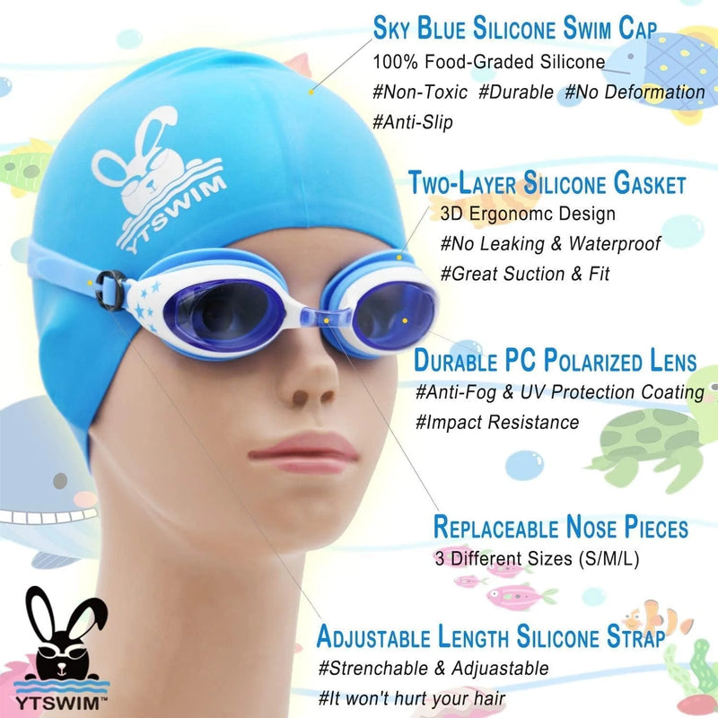 YTSWIM Kids Swimming Goggles and Swim Caps Set, Silicone Bathing Cap, Anti-Fog Swim Glasses Fit for Age 2-10 Home & Garden > Decor > Picture Frames YTSWIM   