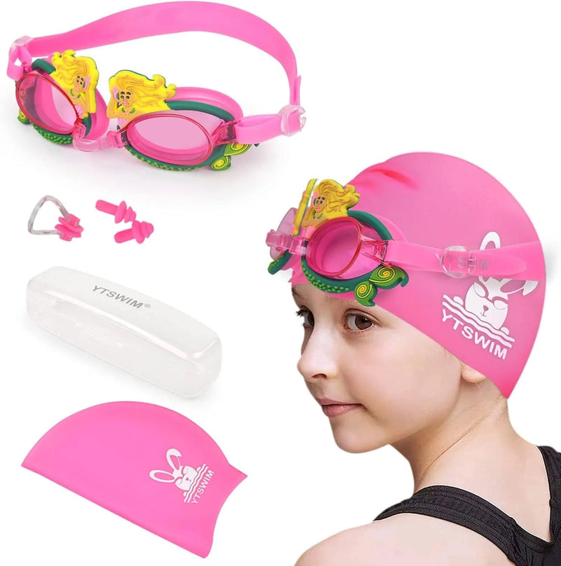 YTSWIM Kids Swimming Goggles and Swim Caps Set, Silicone Bathing Cap, Anti-Fog Swim Glasses Fit for Age 2-10 Home & Garden > Decor > Picture Frames YTSWIM Pink Mermaid  