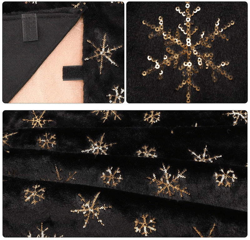 yuboo Black Christmas Tree Skirt,48 inches Black Faux Fur with Gold Sequin Xmas Tree Decorations