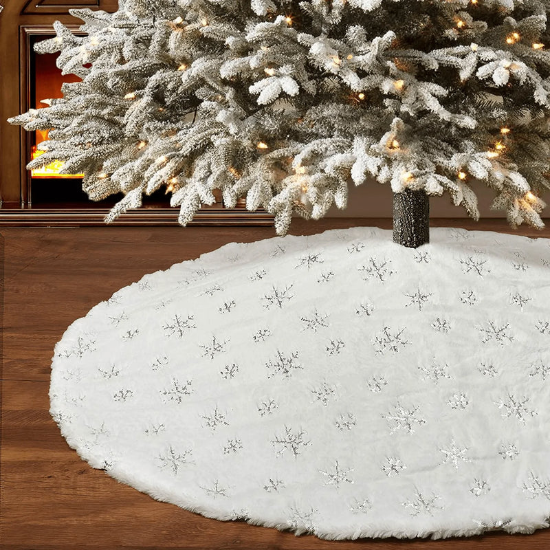 yuboo Black Christmas Tree Skirt,48 inches Black Faux Fur with Gold Sequin Xmas Tree Decorations Home & Garden > Decor > Seasonal & Holiday Decorations > Christmas Tree Skirts yuboo Silver  