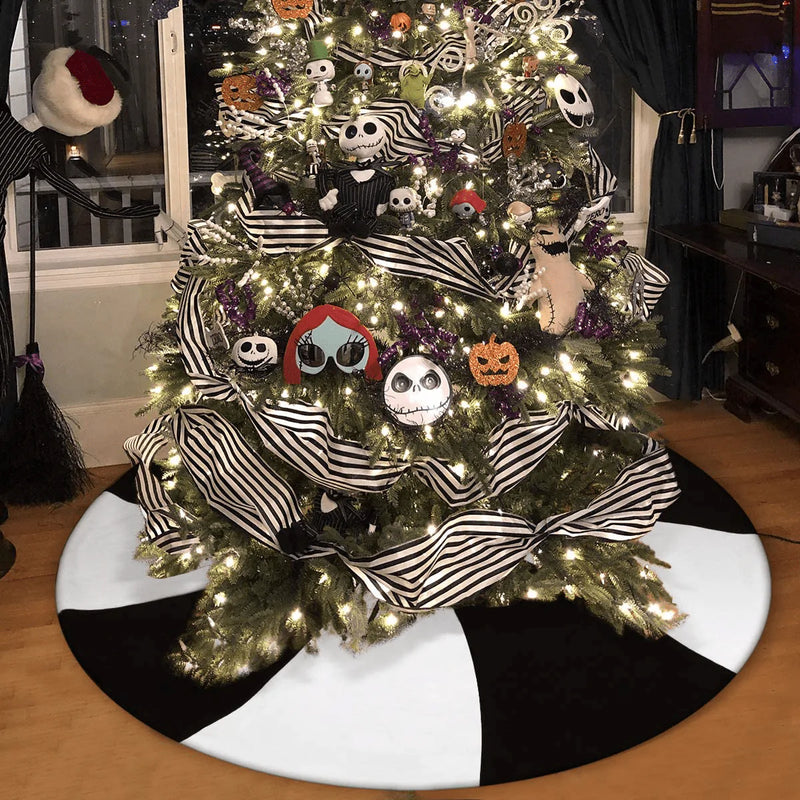 yuboo Black White Lollipop Christmas Tree Skirt, 36 inches Halloween Tree Ornaments for Fall Xmas Party Decorations