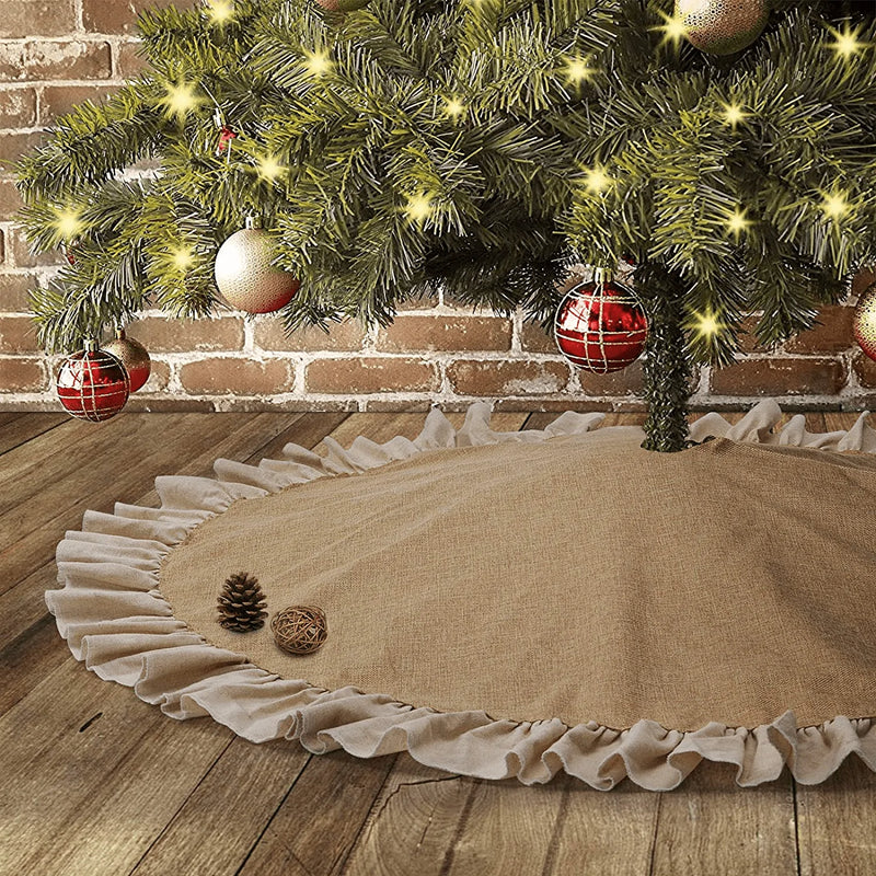 yuboo Burlap Christmas Fall Tree Skirt with Ruffle Border,48" Linen Rustic Tree Ornaments for Farmhouse Autumn Xmas Holiday Party Decorations Home & Garden > Decor > Seasonal & Holiday Decorations > Christmas Tree Skirts yuboo Burlap  