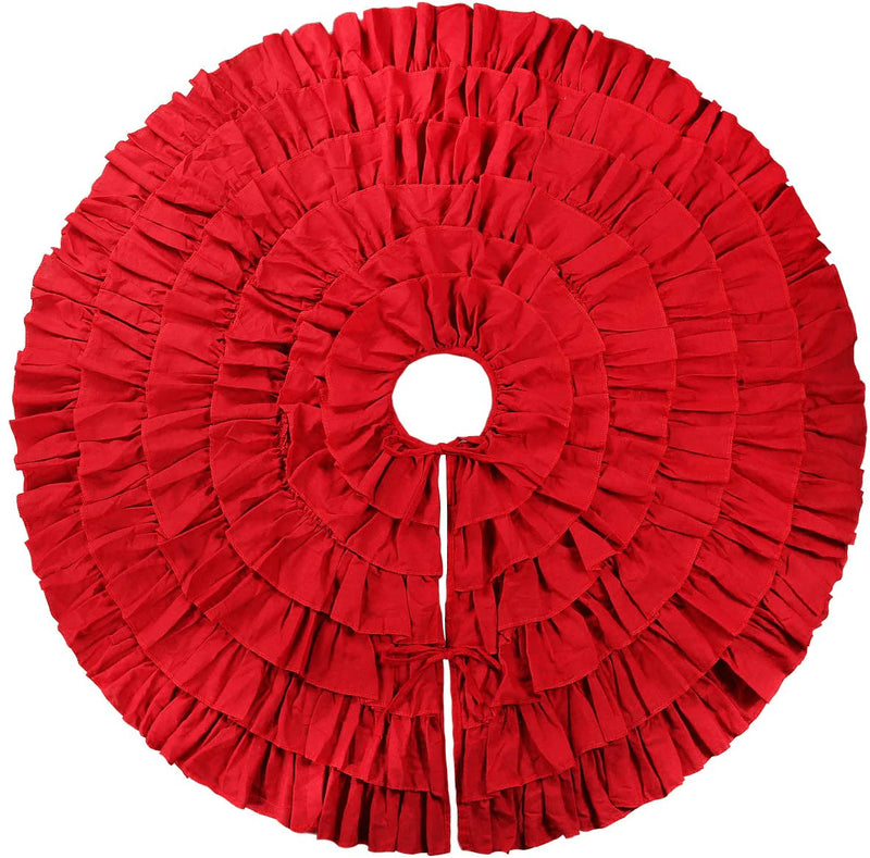 yuboo Christmas Red Ruffle Tree Skirt, 48 inches 6-Layer Rustic Farmhouse Tree for Christmas Tree Ornaments Holiday Party Decorations Home & Garden > Decor > Seasonal & Holiday Decorations > Christmas Tree Skirts yuboo   
