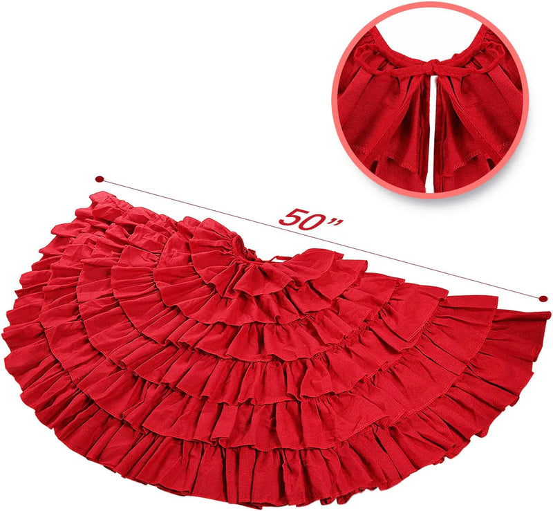yuboo Christmas Red Ruffle Tree Skirt, 48 inches 6-Layer Rustic Farmhouse Tree for Christmas Tree Ornaments Holiday Party Decorations