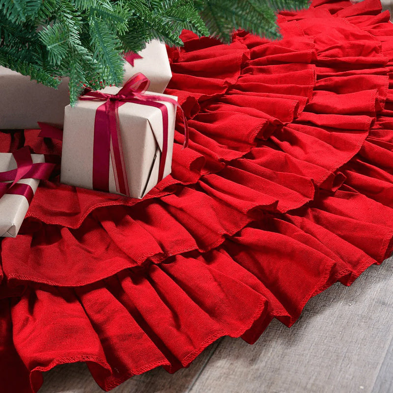 yuboo Christmas Red Ruffle Tree Skirt, 48 inches 6-Layer Rustic Farmhouse Tree for Christmas Tree Ornaments Holiday Party Decorations Home & Garden > Decor > Seasonal & Holiday Decorations > Christmas Tree Skirts yuboo   