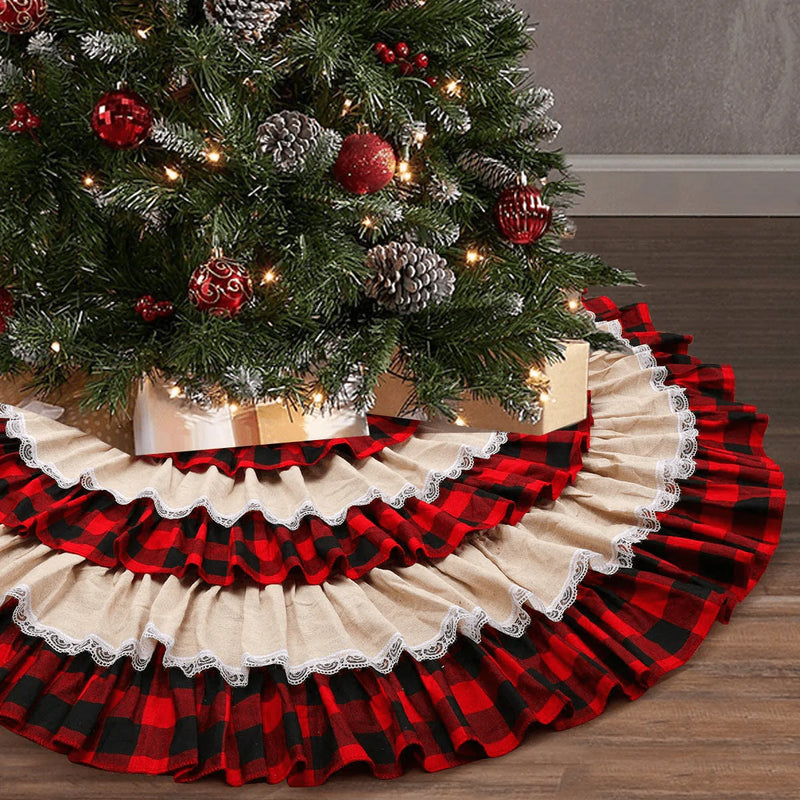 yuboo Christmas Red Ruffle Tree Skirt, 48 inches 6-Layer Rustic Farmhouse Tree for Christmas Tree Ornaments Holiday Party Decorations Home & Garden > Decor > Seasonal & Holiday Decorations > Christmas Tree Skirts yuboo Buffalo Plaid&lace  