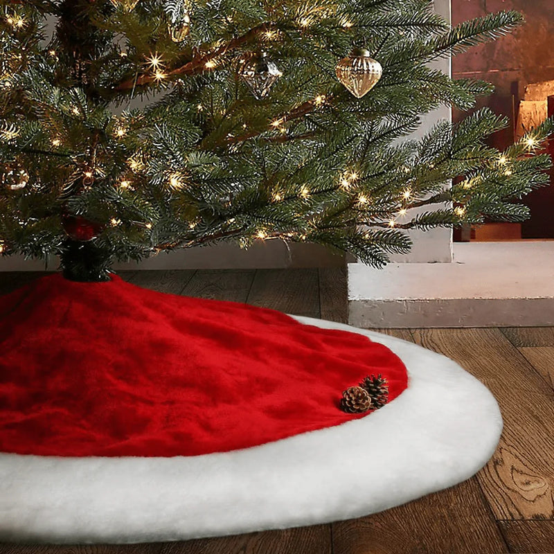 yuboo Christmas Tree Skirt, 48“ Large Velvet Red&White Tree Skirt for Decorations for Party and Holiday,Washable Home & Garden > Decor > Seasonal & Holiday Decorations > Christmas Tree Skirts yuboo Default Title  