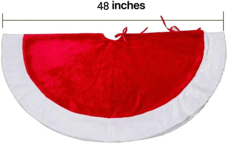 yuboo Christmas Tree Skirt, 48“ Large Velvet Red&White Tree Skirt for Decorations for Party and Holiday,Washable