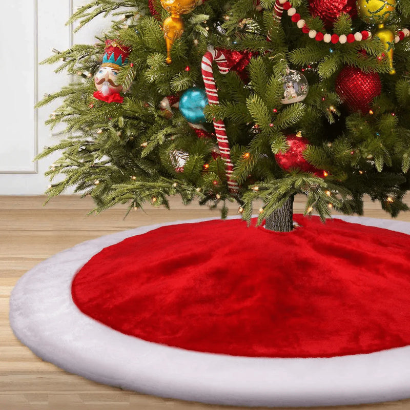 yuboo Christmas Tree Skirt, 48“ Large Velvet Red&White Tree Skirt for Decorations for Party and Holiday,Washable