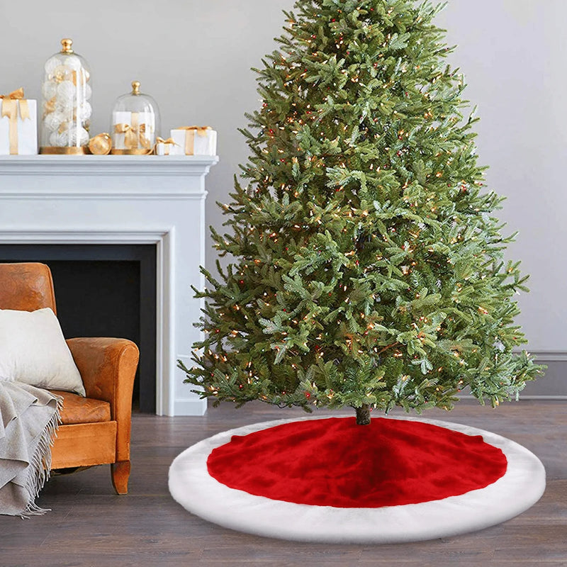 yuboo Christmas Tree Skirt, 48“ Large Velvet Red&White Tree Skirt for Decorations for Party and Holiday,Washable Home & Garden > Decor > Seasonal & Holiday Decorations > Christmas Tree Skirts yuboo   