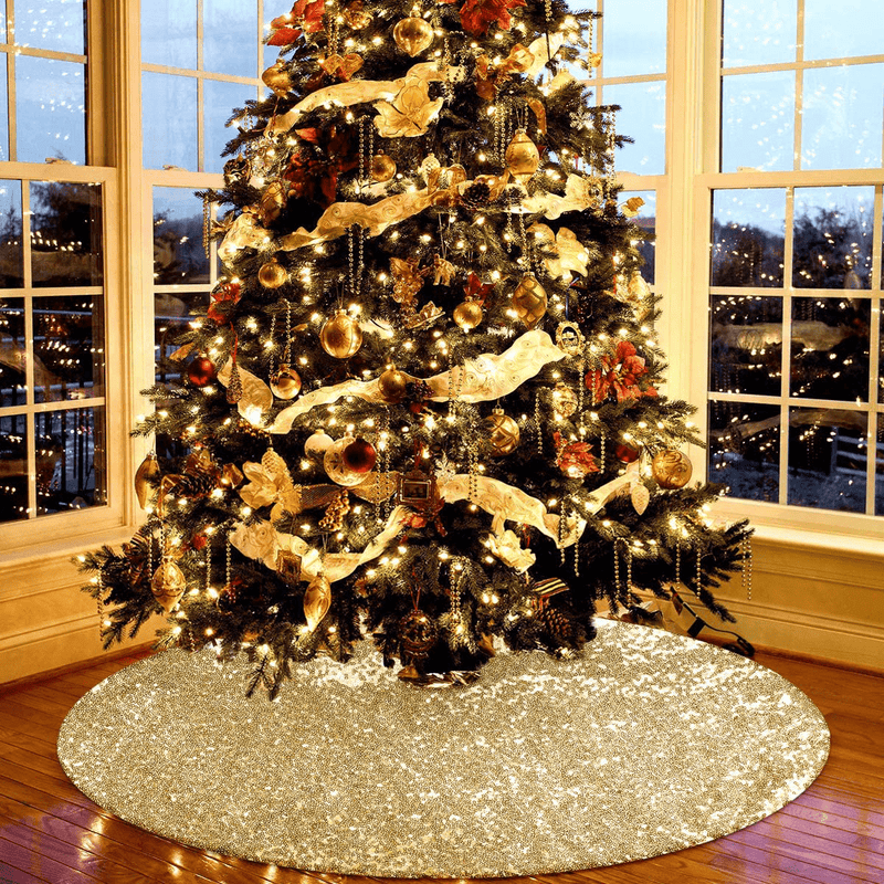 yuboo Gold Christmas Tree Skirt,48" Sequin Double Layers Tree Mat Xmas Tree Decorations Home & Garden > Decor > Seasonal & Holiday Decorations > Christmas Tree Skirts yuboo   