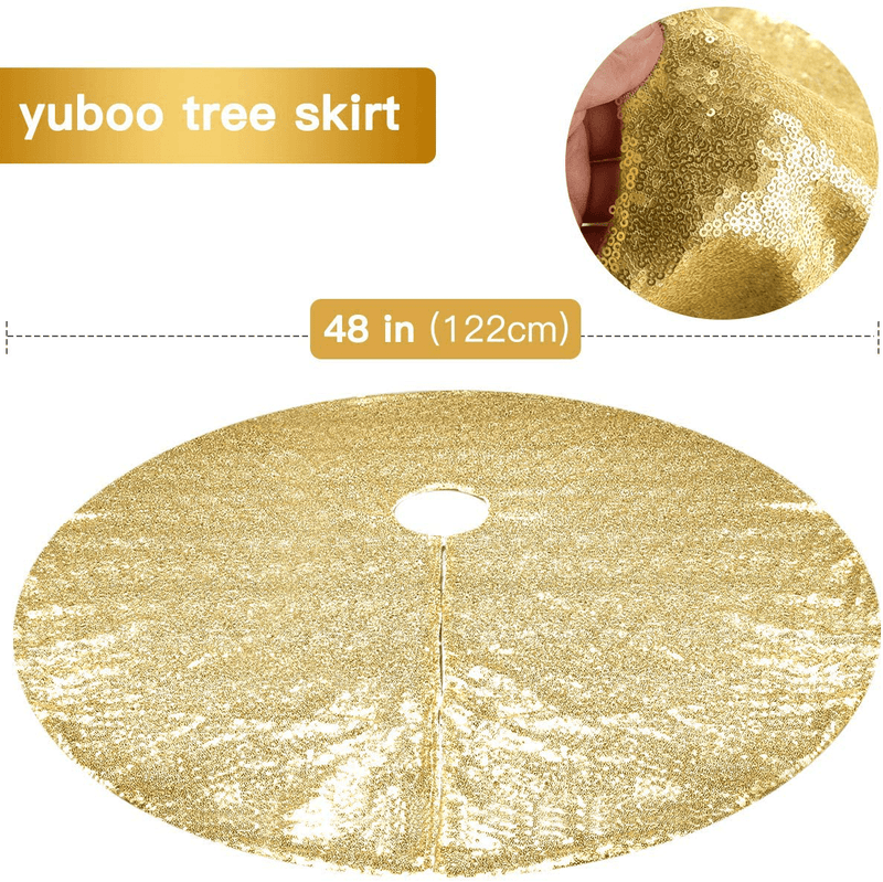 yuboo Gold Christmas Tree Skirt,48" Sequin Double Layers Tree Mat Xmas Tree Decorations Home & Garden > Decor > Seasonal & Holiday Decorations > Christmas Tree Skirts yuboo   
