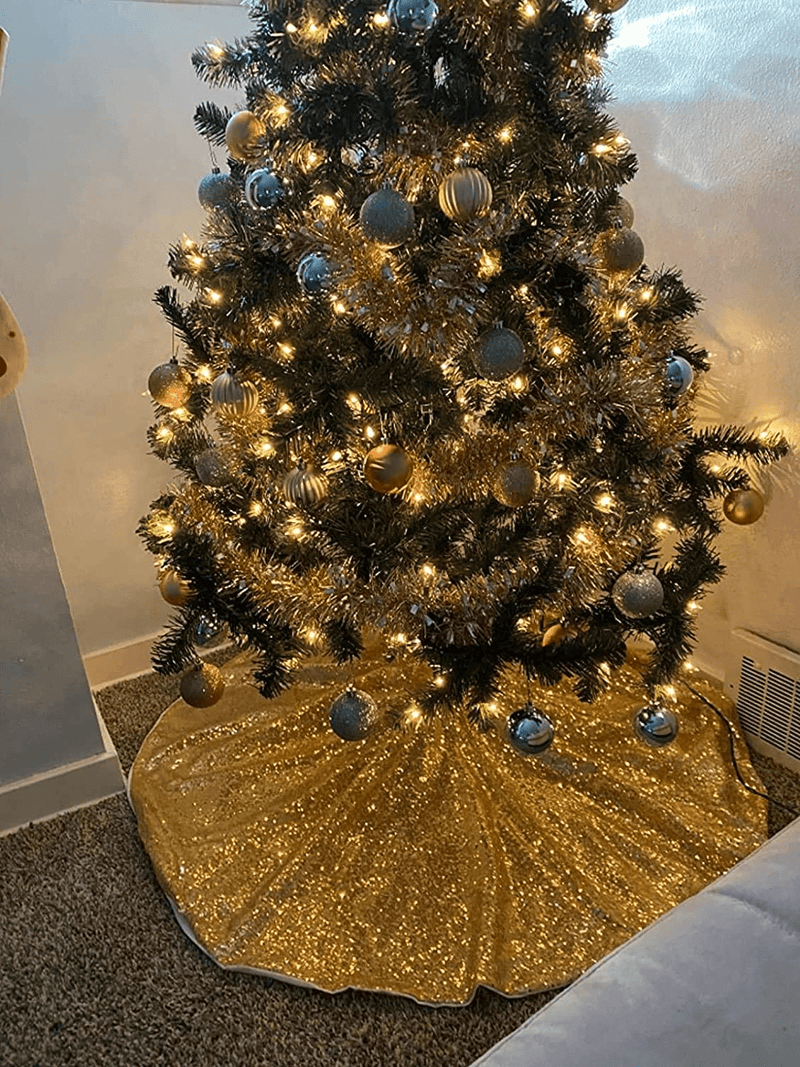 yuboo Gold Christmas Tree Skirt,48" Sequin Double Layers Tree Mat Xmas Tree Decorations