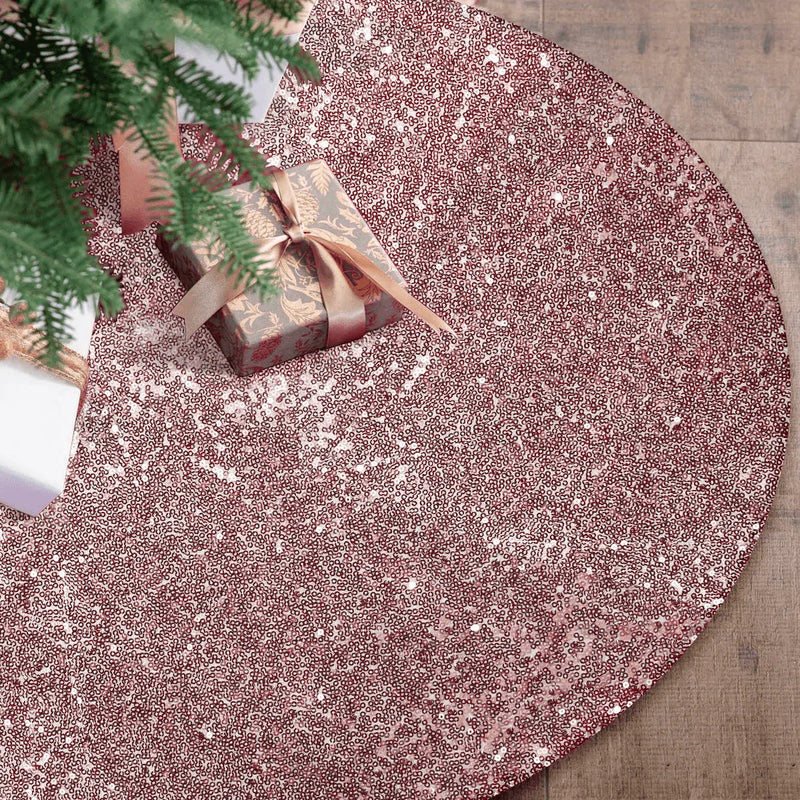 yuboo Gold Christmas Tree Skirt,48" Sequin Double Layers Tree Mat Xmas Tree Decorations Home & Garden > Decor > Seasonal & Holiday Decorations > Christmas Tree Skirts yuboo Rose Gold  