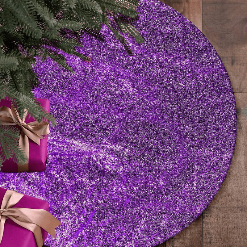 yuboo Mini Pink Christmas Tree Skirt,24 inch Round Sequin Xmas Tree Mat for Pencil Christmas Tree,Holiday Party Ornaments Home Decor Small Skirts for Slim Tree Home & Garden > Decor > Seasonal & Holiday Decorations > Christmas Tree Skirts yuboo Purple  