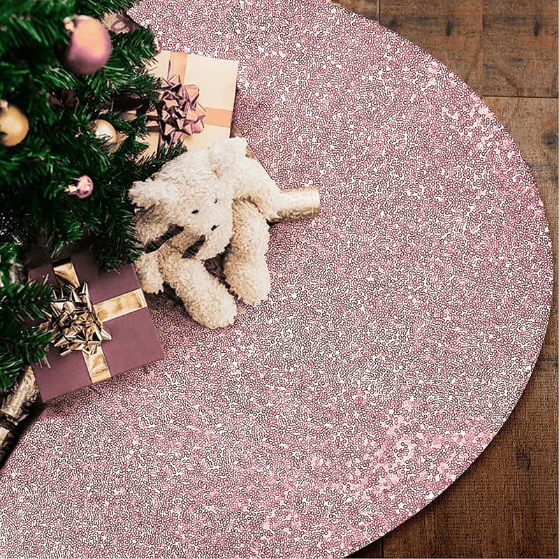 yuboo Mini Pink Christmas Tree Skirt,24 inch Round Sequin Xmas Tree Mat for Pencil Christmas Tree,Holiday Party Ornaments Home Decor Small Skirts for Slim Tree Home & Garden > Decor > Seasonal & Holiday Decorations > Christmas Tree Skirts yuboo Rose Gold  