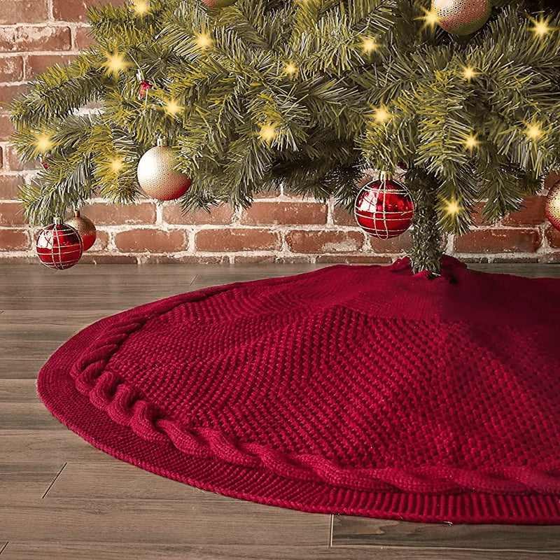 yuboo Red Knit Christmas Tree Skirt,48 inches Burgundy Cable Thick Rustic Xmas Holiday Decoration Home & Garden > Decor > Seasonal & Holiday Decorations > Christmas Tree Skirts yuboo Burgundy  