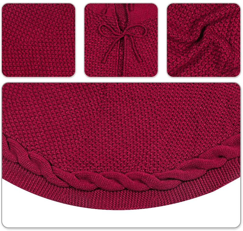 yuboo Red Knit Christmas Tree Skirt,48 inches Burgundy Cable Thick Rustic Xmas Holiday Decoration Home & Garden > Decor > Seasonal & Holiday Decorations > Christmas Tree Skirts yuboo   