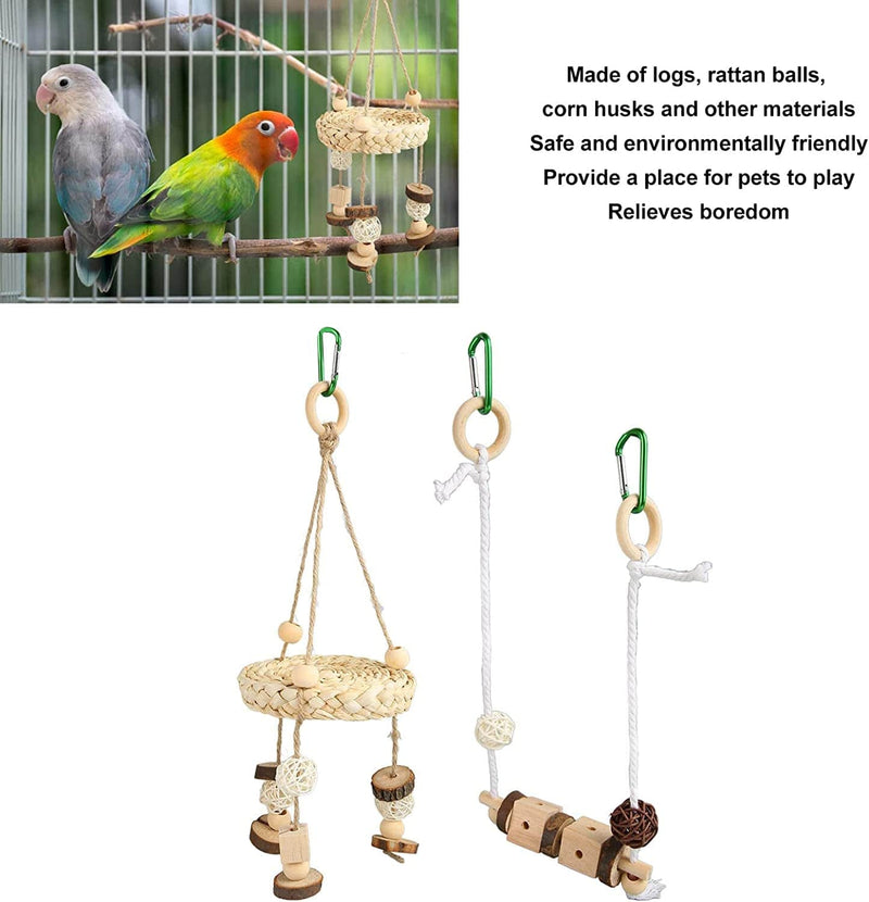 Yuehuam Bird Parrot Toys Set Swing Hanging Bird Nest Bed Wood Chewing Toy Bird Cage Accessories for Parakeets Cockatiels, Conures