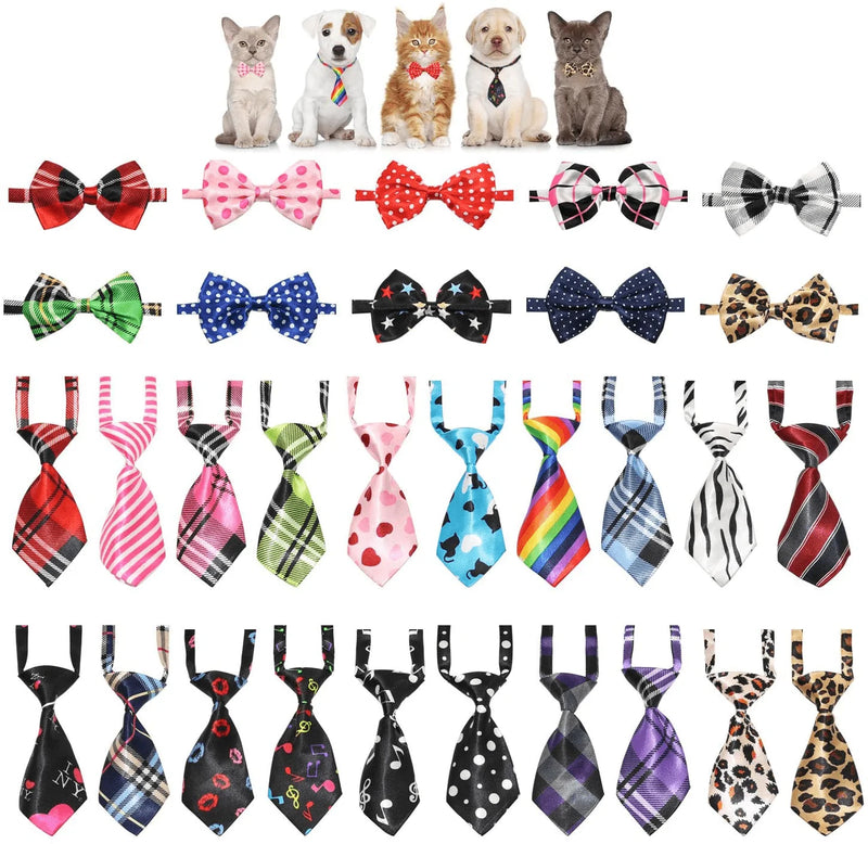 YUEPET 30 Pieces Adjustable Dog Bow Ties & Neck Ties Assorted Bulk Pet Bow Ties Pet Costume Necktie Collar Grooming Accessories for Puppy Dog Cat Birthday Christmas Photography Festival Holiday Party