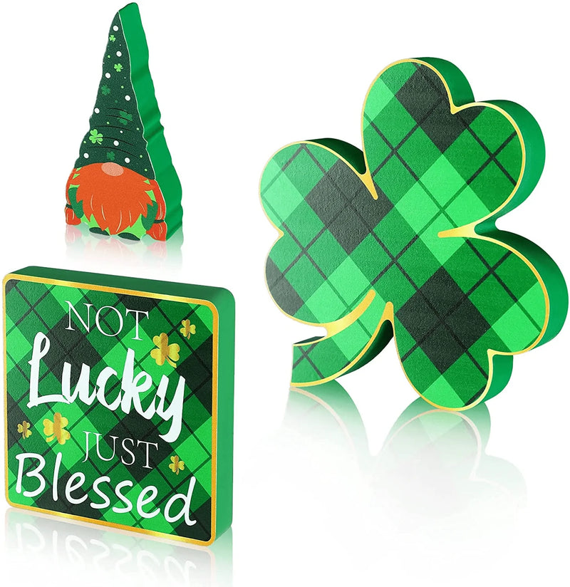 Yulejo 3 Pieces St. Patrick'S Day Table Sign Lucky Decor Shamrocks St Patricks Day Decoration Irish Wood Signs St Patricks Day Tiered Tray Decor for Table Decor Desk Ornaments (Delicate Style,Medium) Arts & Entertainment > Party & Celebration > Party Supplies Yulejo Classic Style Small 