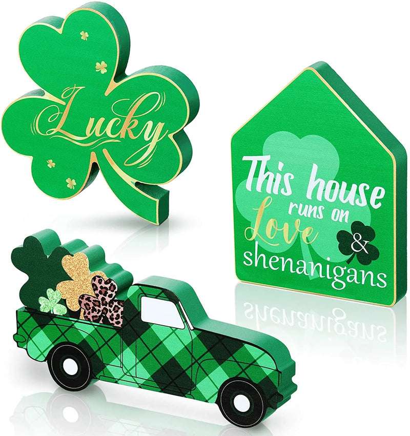 Yulejo 3 Pieces St. Patrick'S Day Table Sign Lucky Decor Shamrocks St Patricks Day Decoration Irish Wood Signs St Patricks Day Tiered Tray Decor for Table Decor Desk Ornaments (Delicate Style,Medium) Arts & Entertainment > Party & Celebration > Party Supplies Yulejo   