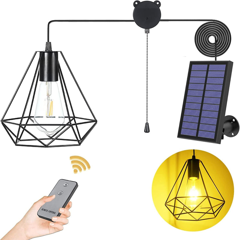 YUMAMEI Solar Powered Pendant Light Outdoor Hanging Lamp, Remote Control Pendant Lamp with Adjustable Solar Panel, Waterproof for Outdoor Garden/Patio/Yard/Lawn/Pathway Decorations