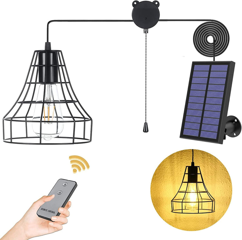 YUMAMEI Solar Powered Pendant Light Outdoor Hanging Lamp, Remote Control Pendant Lamp with Adjustable Solar Panel, Waterproof for Outdoor Garden/Patio/Yard/Lawn/Pathway Decorations