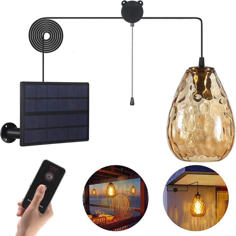 YUMAMEI Solar Powered Pendant Light Outdoor Hanging Lamp, Remote Control Pendant Lamp with Adjustable Solar Panel, Waterproof for Outdoor Garden/Patio/Yard/Lawn/Pathway Decorations Home & Garden > Lighting > Lamps YUMAMEI Glass  