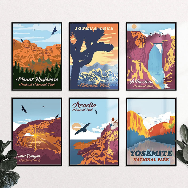YUMKNOW Vintage Travel Mountain Decor – Unframed 11x14 Set of 6, Modern Boho Bathroom Decor for Wall Art Bedroom Prints Posters, Nature Landscape National Parks Office Decor Teens Kitchen Neutral Home & Garden > Decor > Artwork > Posters, Prints, & Visual Artwork YUMKNOW   