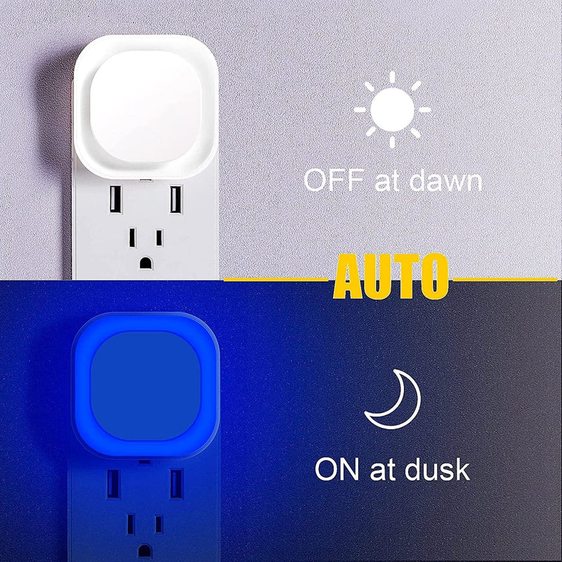 YUNLEX 2 Pack Plug in Dimmable Night Light, Square Nightlight, Auto Dusk to Dawn Sensor, LED Wall Night Light, Soft Glow, Blue Night Light for Bathroom, Hallway, Stairs, Kitchen, Bedroom, Garage