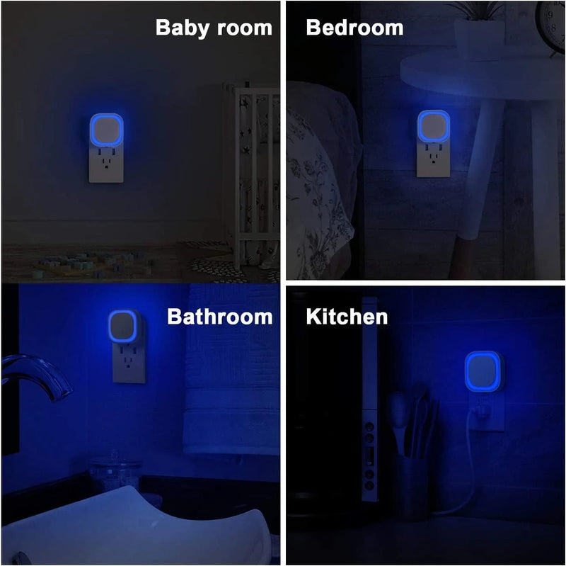 YUNLEX 2 Pack Plug in Dimmable Night Light, Square Nightlight, Auto Dusk to Dawn Sensor, LED Wall Night Light, Soft Glow, Blue Night Light for Bathroom, Hallway, Stairs, Kitchen, Bedroom, Garage