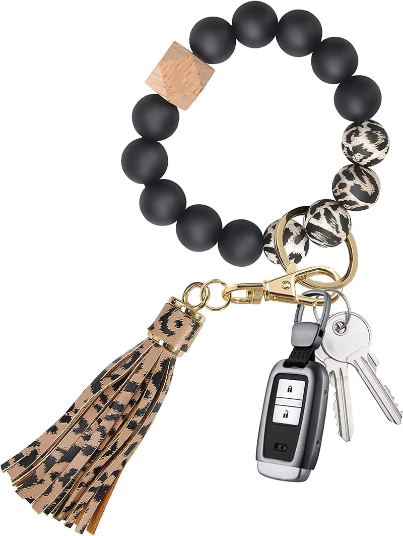 YUOROS Keychains for Women Car Key Chain Ring Bracelet Wristlet Sporting Goods > Outdoor Recreation > Winter Sports & Activities YUOROS Black Leopard  