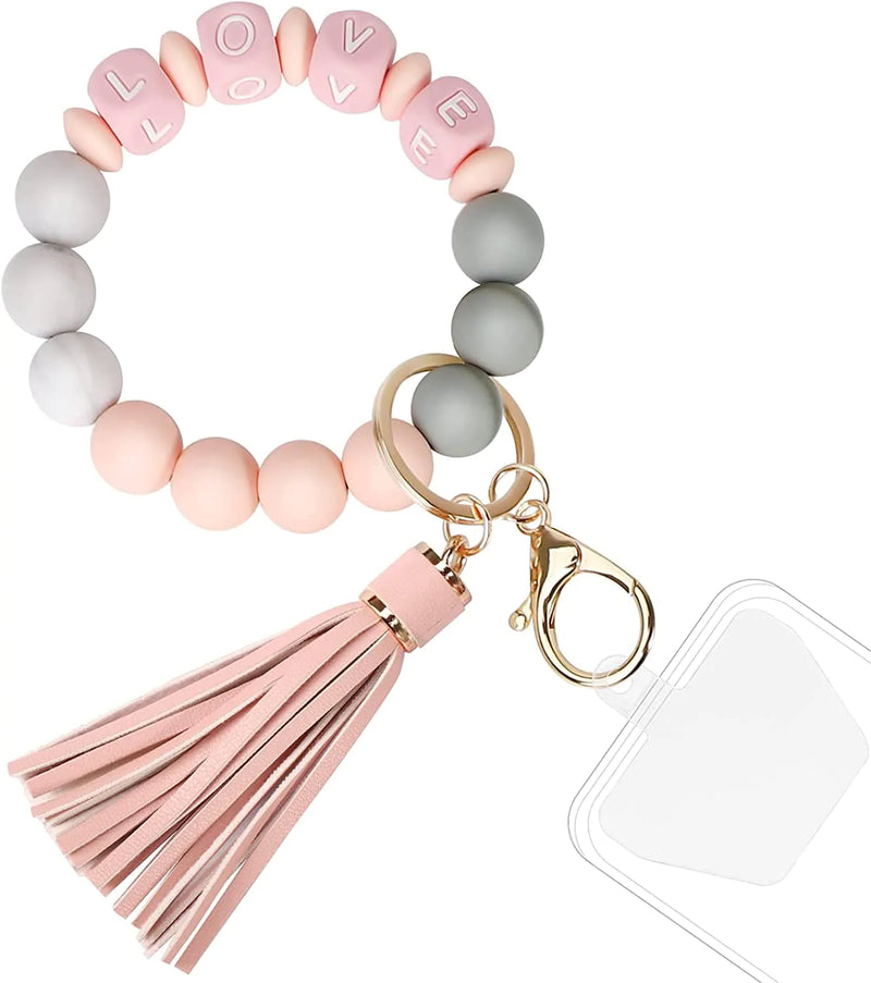 YUOROS Keychains for Women Car Key Chain Ring Bracelet Wristlet Sporting Goods > Outdoor Recreation > Winter Sports & Activities YUOROS With Tassel - Love Pink  