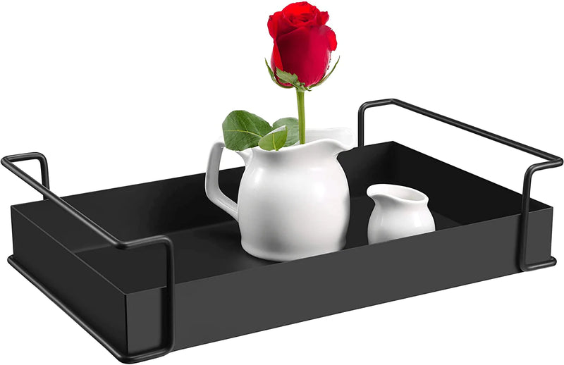 YURONG 1-Tier Decorative Coffee Table Tray, Iron Tray with Handles, Vanity Tray and Serving Tray for Bathroom, Kitchen, Ottoman, Dressing table and Coffee table, 13.4 X 8.3 X 3.2 inches(1-Pack, Black) Home & Garden > Decor > Decorative Trays YURONG 1-Tier  