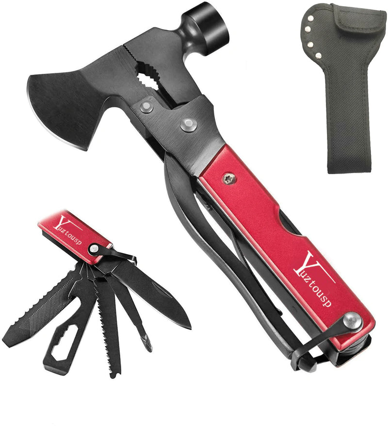 Yuztousp Multitool Camping Accessories Survival Gear and Equipment Blue 14 in 1 Hatchet Camping Tools with Knife Hammer Axe Saw Screwdrivers Pliers for Hunting Hiking, Gifts for Men Husband Sporting Goods > Outdoor Recreation > Camping & Hiking > Camping Tools Yuztousp Red  
