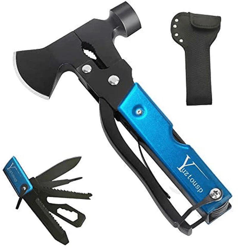 Yuztousp Multitool Camping Accessories Survival Gear and Equipment Blue 14 in 1 Hatchet Camping Tools with Knife Hammer Axe Saw Screwdrivers Pliers for Hunting Hiking, Gifts for Men Husband Sporting Goods > Outdoor Recreation > Camping & Hiking > Camping Tools Yuztousp Blue  