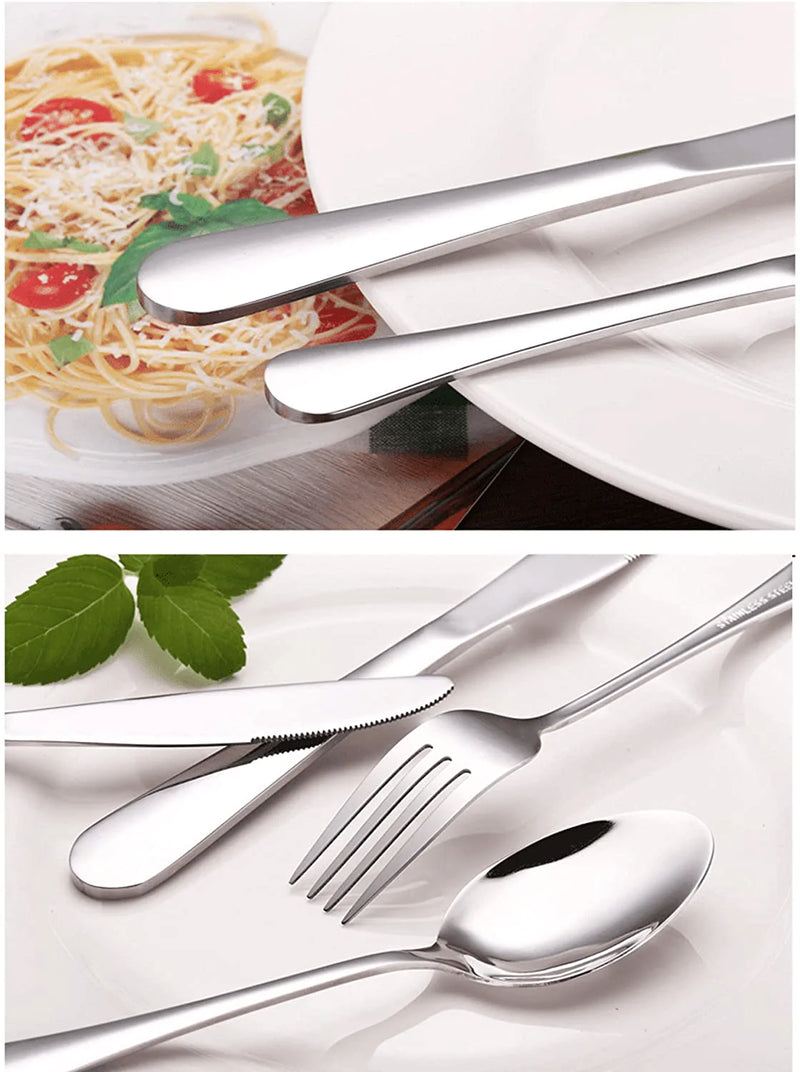 YYaaloa 5pcs Stainless Steel Forks Spoons Knives Set Silverware Flatware Cutlery Set , Include Knife Fork Spoon, Mirror Polished, Smooth Edge,Dishwasher Safe (Silver)