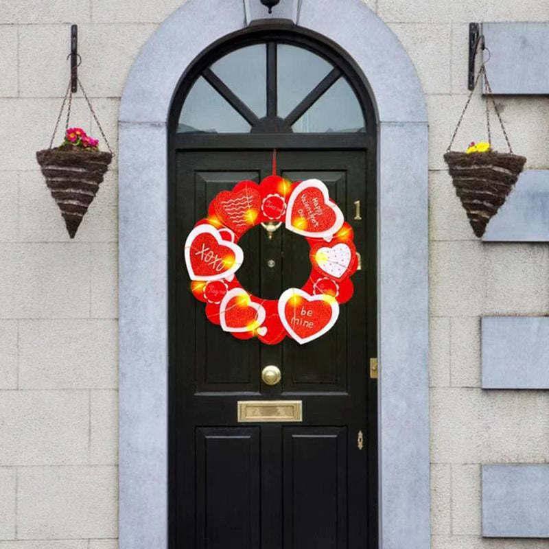 YZHM Valentine'S Day LED Light Heart Wreath Door Wall Hanger Christmas Decorations 12 Inch Home & Garden > Decor > Seasonal & Holiday Decorations YZHM   