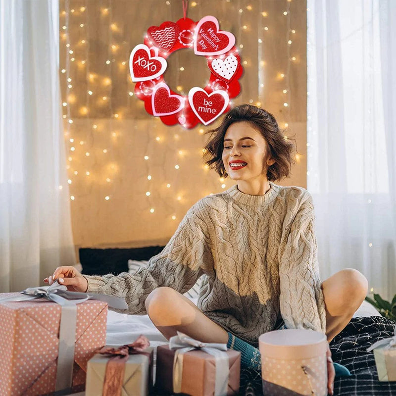 YZHM Valentine'S Day LED Light Heart Wreath Door Wall Hanger Christmas Decorations 12 Inch Home & Garden > Decor > Seasonal & Holiday Decorations YZHM   