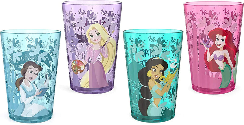 Zak Designs 14.5Oz Disney Princess Nesting Tumbler Set Includes Durable Plastic Cups, Fun Drinkware Is Perfect for Kids, 4Pk (14.5Oz, Belle & Jasmine & Ariel), PYRP-0731