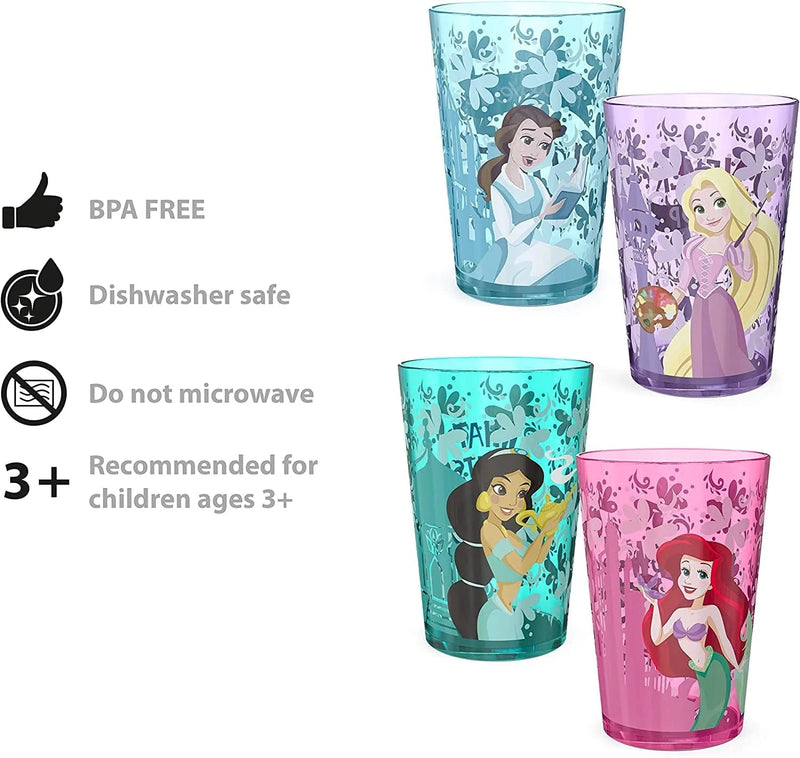 Zak Designs 14.5Oz Disney Princess Nesting Tumbler Set Includes Durable Plastic Cups, Fun Drinkware Is Perfect for Kids, 4Pk (14.5Oz, Belle & Jasmine & Ariel), PYRP-0731