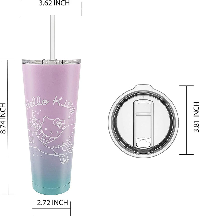 Zak Designs Sanrio Hello Kitty Vacuum Insulated Stainless Steel Travel Tumbler with Splash-Proof Lid, Includes Reusable Plastic Straw and Fits in Car Cup Holders (18/8 SS, 25 Oz)